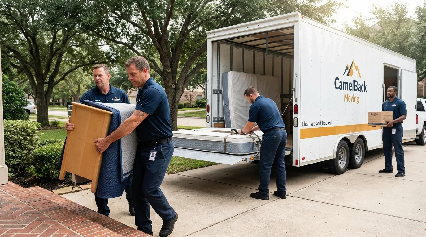 Crew loading residential truck for cross-state move from New Lebanon, OH