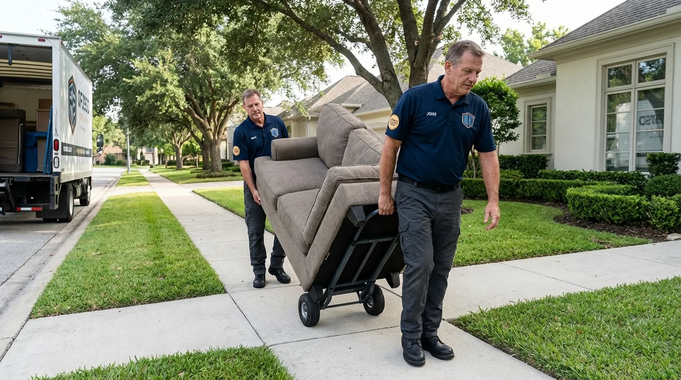 Local residential moving crew loading furniture in New Lebanon, OH