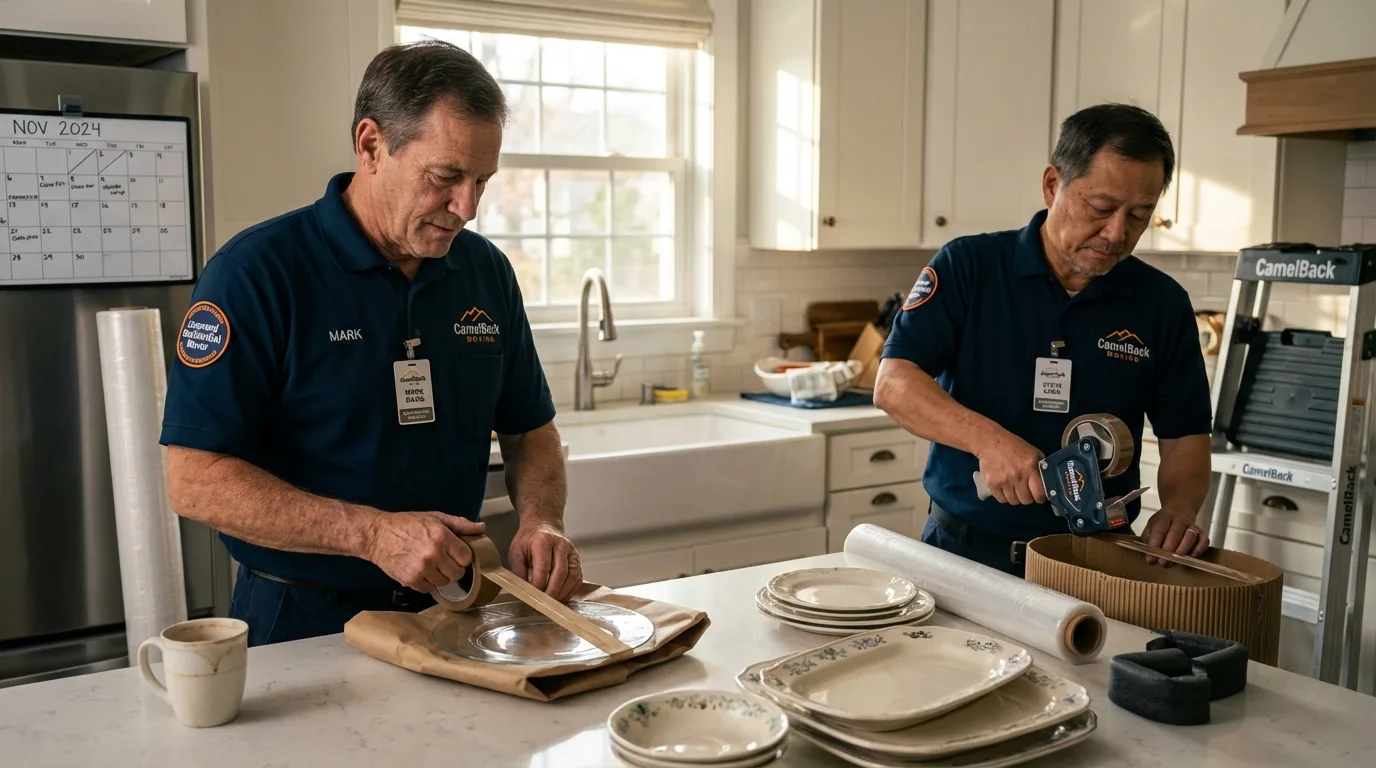 Professional crew packing kitchen dishware in New Lebanon, OH